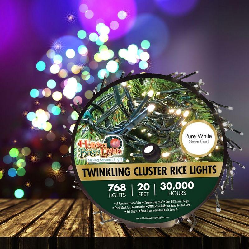 Holiday Bright Lights Twinkling Cluster LED Rice Light Reel, 20 Foot Long 768 Lights for Indoor/Outdoor Christmas Decoration, Pure White