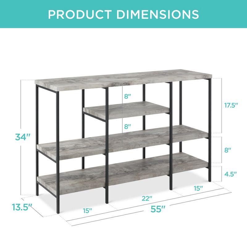 Gray 55in Industrial 4-Tier Metal Console Table with Storage