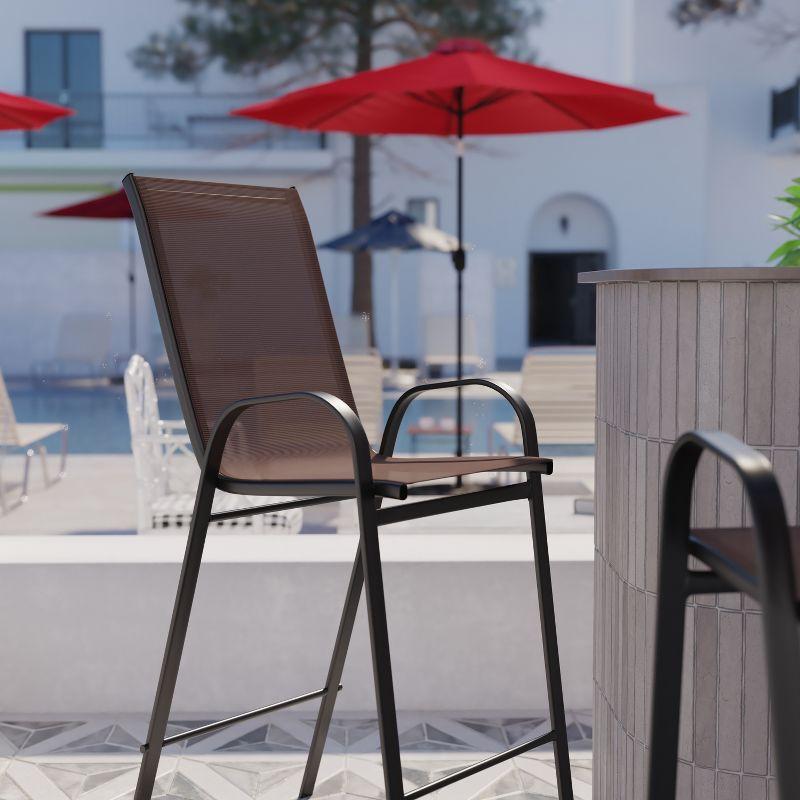 Flash Furniture 2 Pack Brazos Series Brown Outdoor Barstool with Flex Comfort Material and Metal Frame