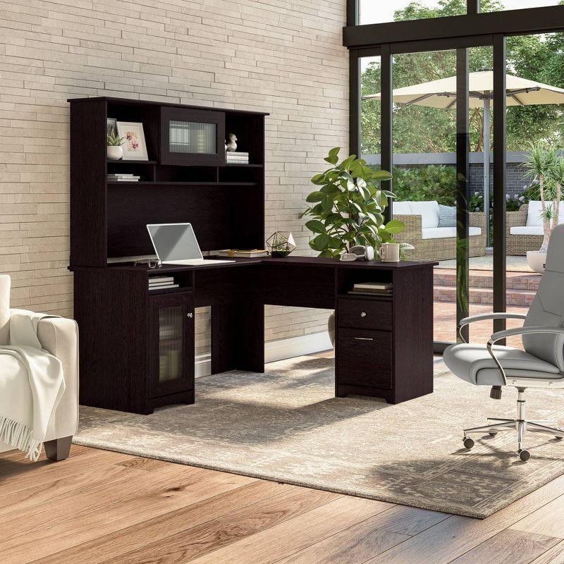 Cabot 60W L Shaped Computer Desk with Hutch Espresso Oak - Bush Furniture: Executive Workstation, Storage Hutch, File Drawer