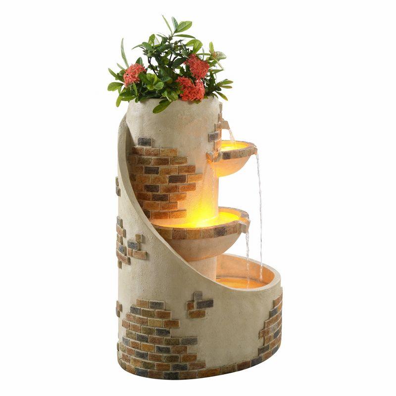 Teamson Home 29.92" 3-Tier Cascading Outdoor LED Lit  Polyresin Planter Waterfall Fountain