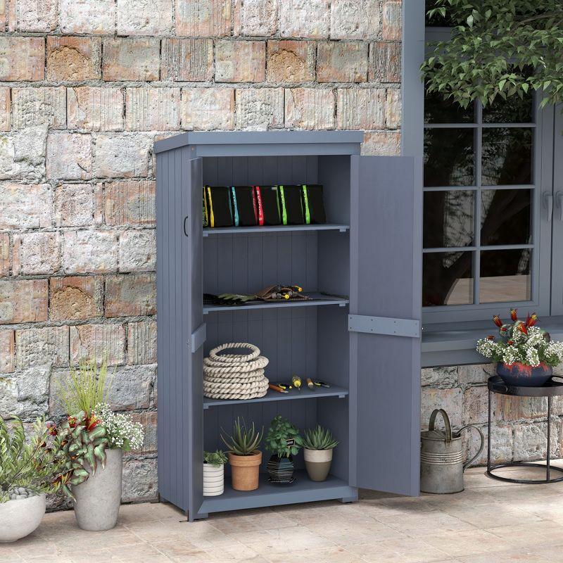 Outsunny Outdoor Storage Cabinet, Wooden Garden Storage Shed with Waterproof Galvanized Metal Roof, Gray