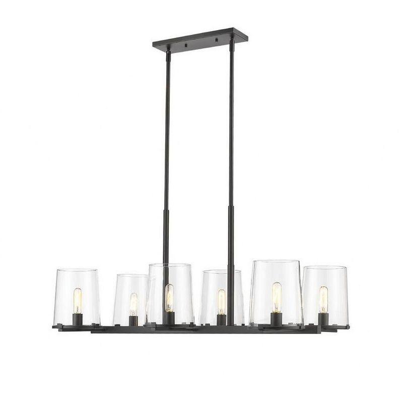 Matte Black 6-Light Steel Chandelier with Clear Glass Shades