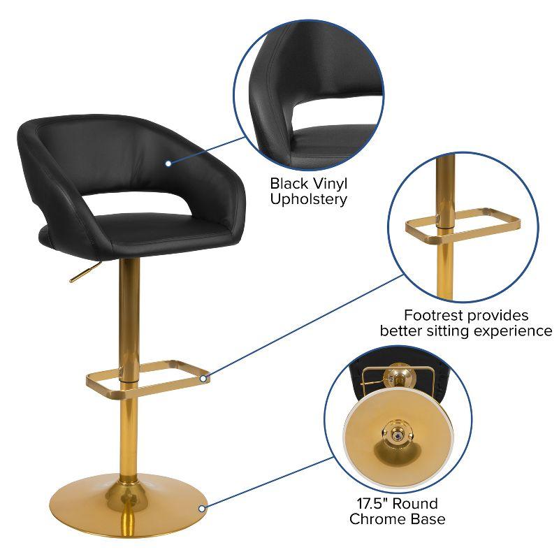 Black Vinyl Adjustable Height Barstool with Gold Base, Set of 2