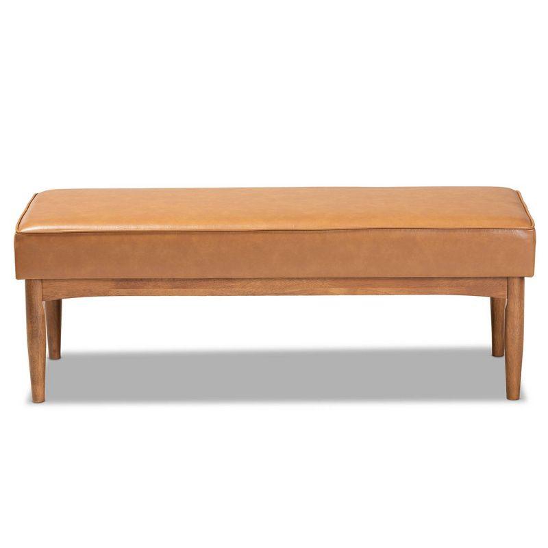 Arvid 47'' Walnut Brown and Tan Faux Leather Mid-Century Dining Bench