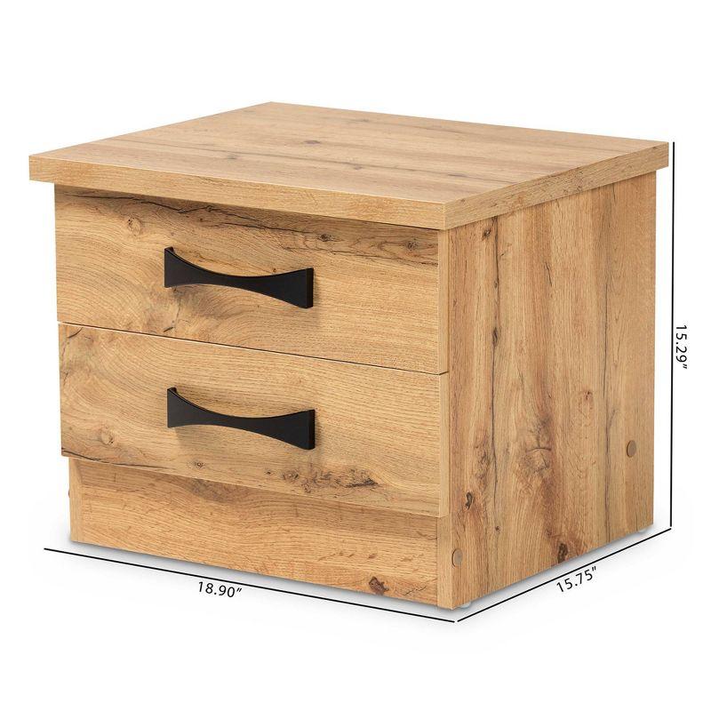 Baxton Studio Colburn Wood 2 Drawer Nightstand Oak Brown: Rectangle Shape, Spot Clean, Wood Frame & Surface