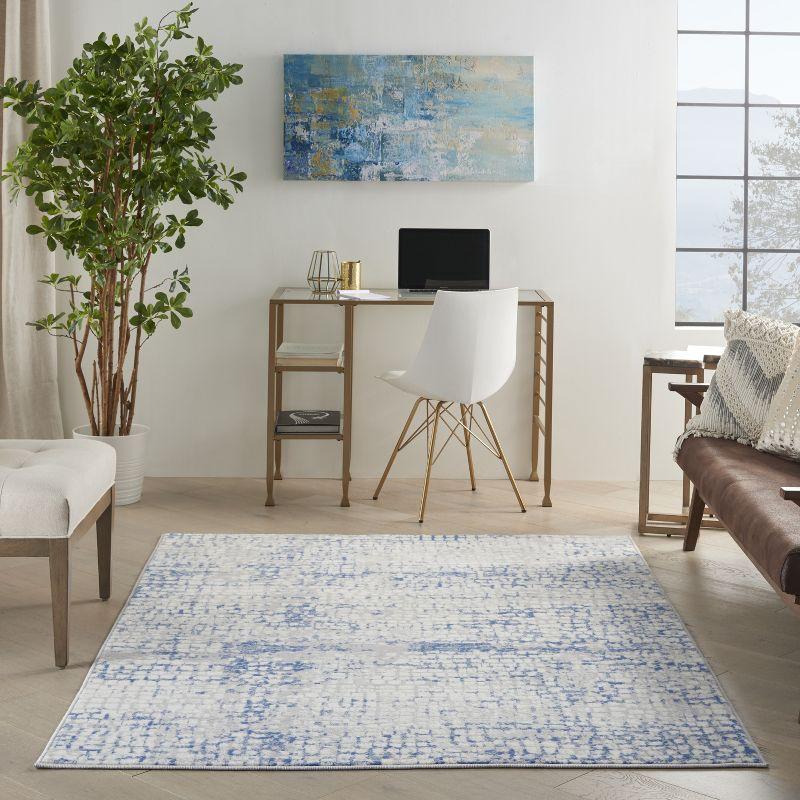 Reversible Grey Blue Geometric 4' x 6' Synthetic Area Rug