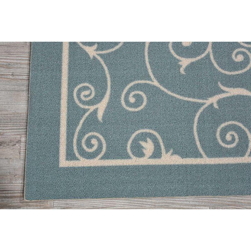 Luxe Light Blue Floral Square Synthetic Easy-Care Outdoor Rug 7'9" x 10'10"