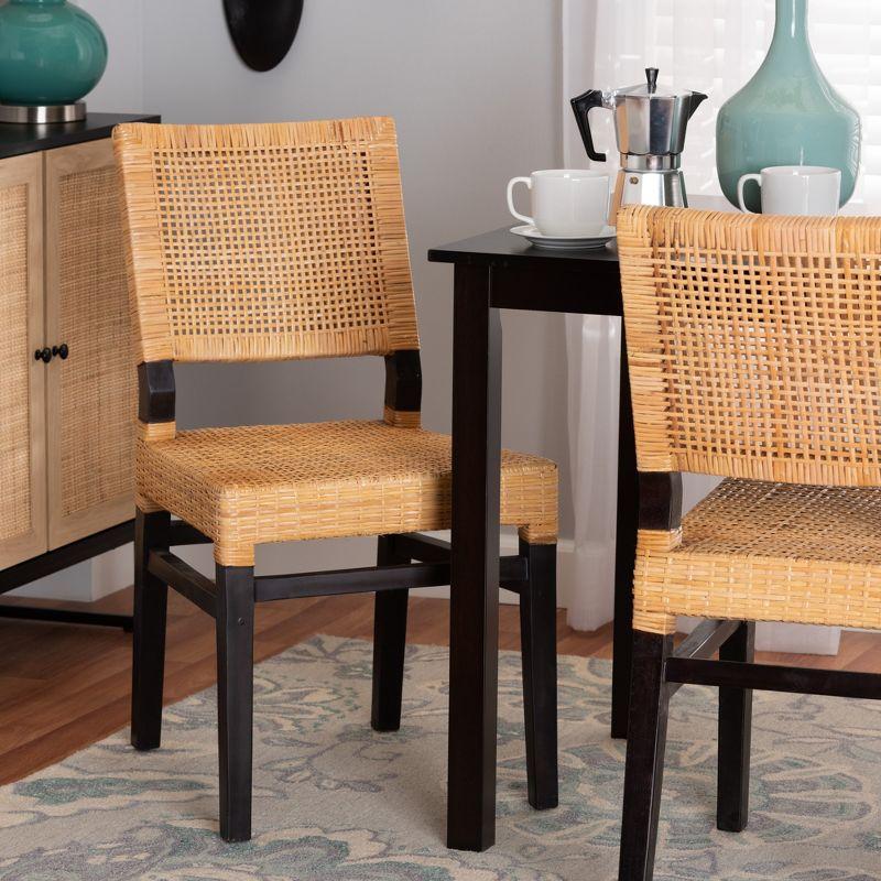 Natural Brown Rattan and Mahogany Wood Dining Chair