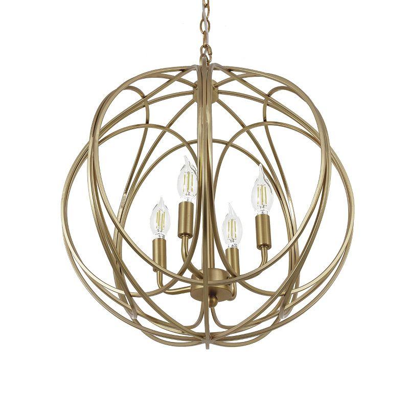 Satin Brass 4-Light Globe Chandelier with Candle Bulbs