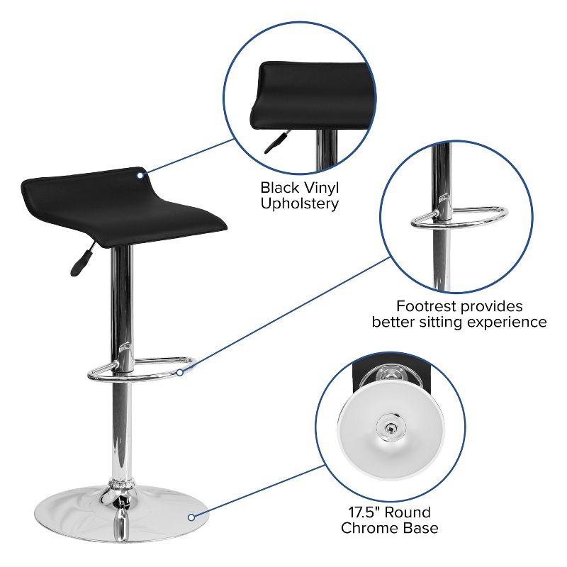 Flash Furniture Contemporary Vinyl Adjustable Height Barstool with Solid Wave Seat and Chrome Base