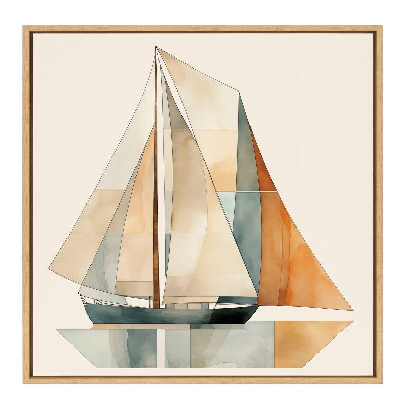 30"x30" Natural Geometric Sailboat Canvas Print with Wooden Frame