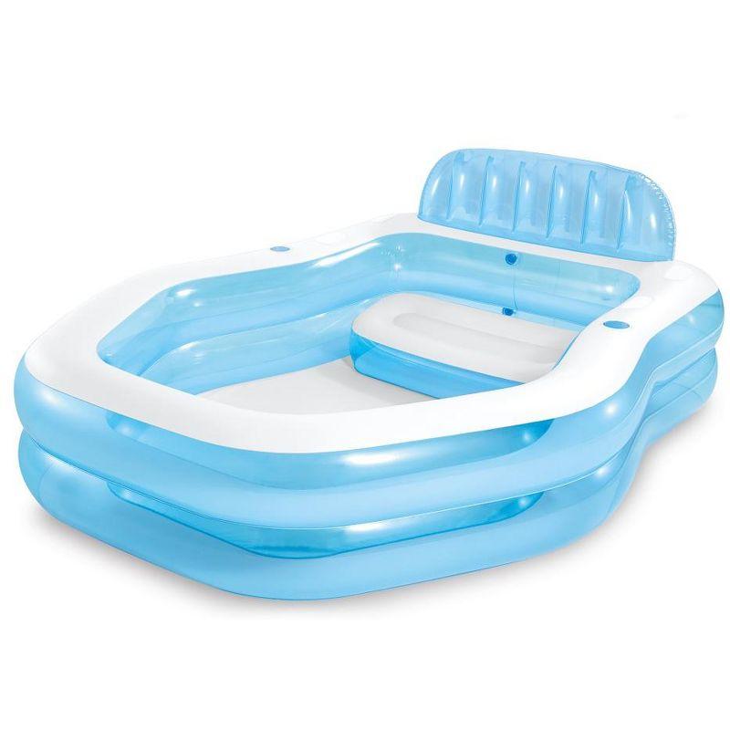 Blue and White Inflatable Family Pool with Sun Shade