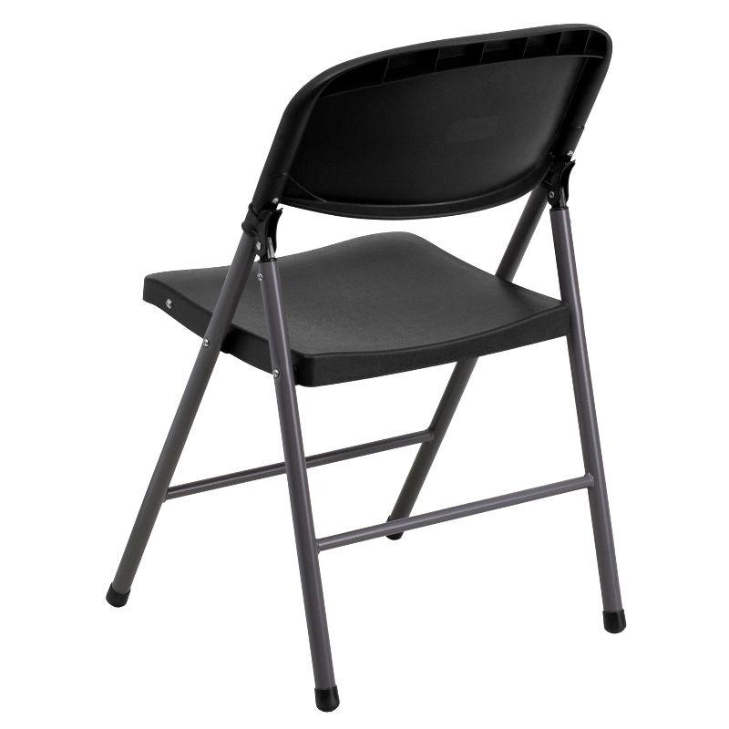 Flash Furniture 2 Pack HERCULES Series 330 lb. Capacity Black Plastic Folding Chair with Charcoal Frame