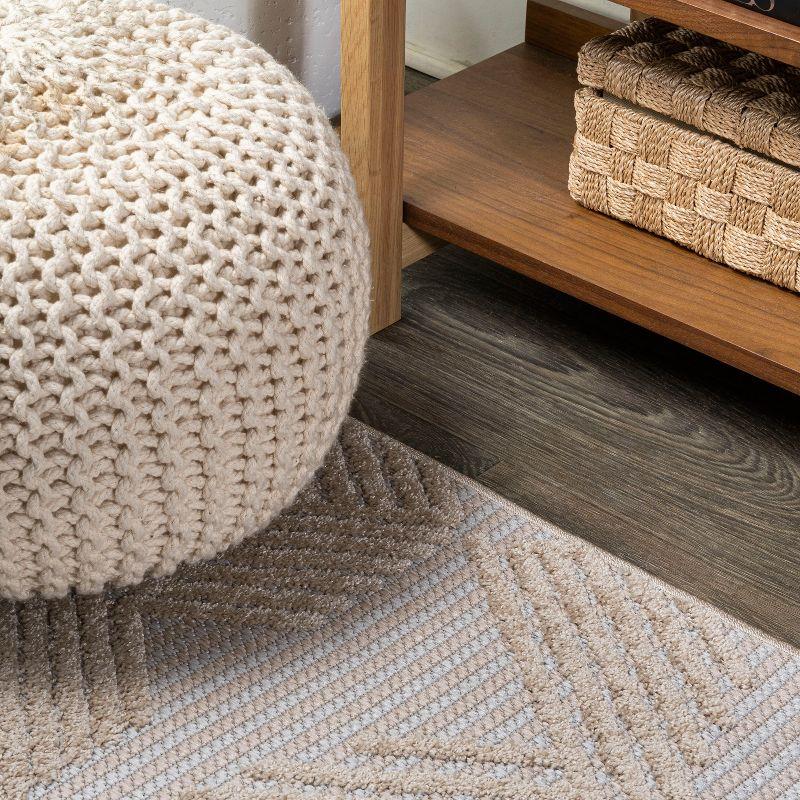 2'x10' Jazz High-Low Pile Art Deco Geometric Indoor/Outdoor Runner Rug, Beige - JONATHAN Y
