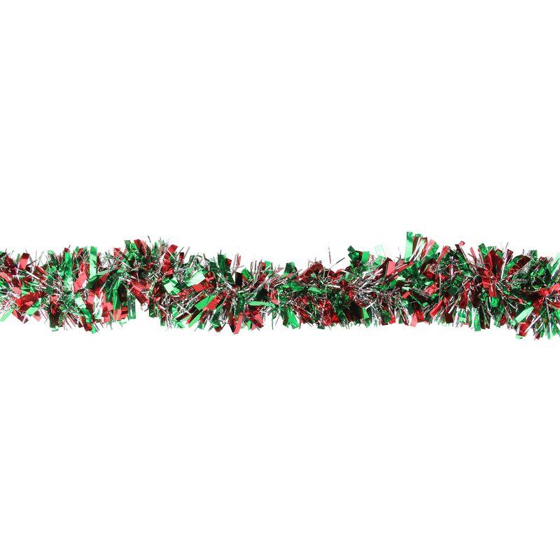 Northlight 12' x 4" Unlit Green/Red Wide Cut Metallic Silver Tinsel Christmas Garland