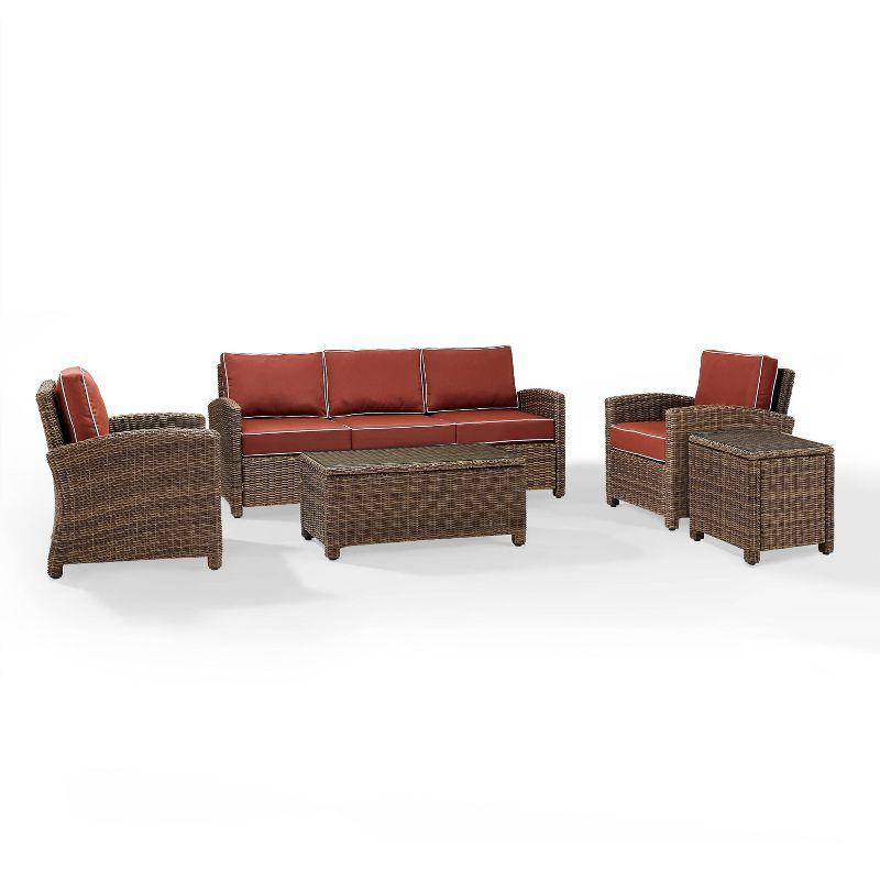 Bradenton 5pc Outdoor Wicker Sofa Seating Set - Sangria - Crosley: Steel Frame, Tempered Glass Tables