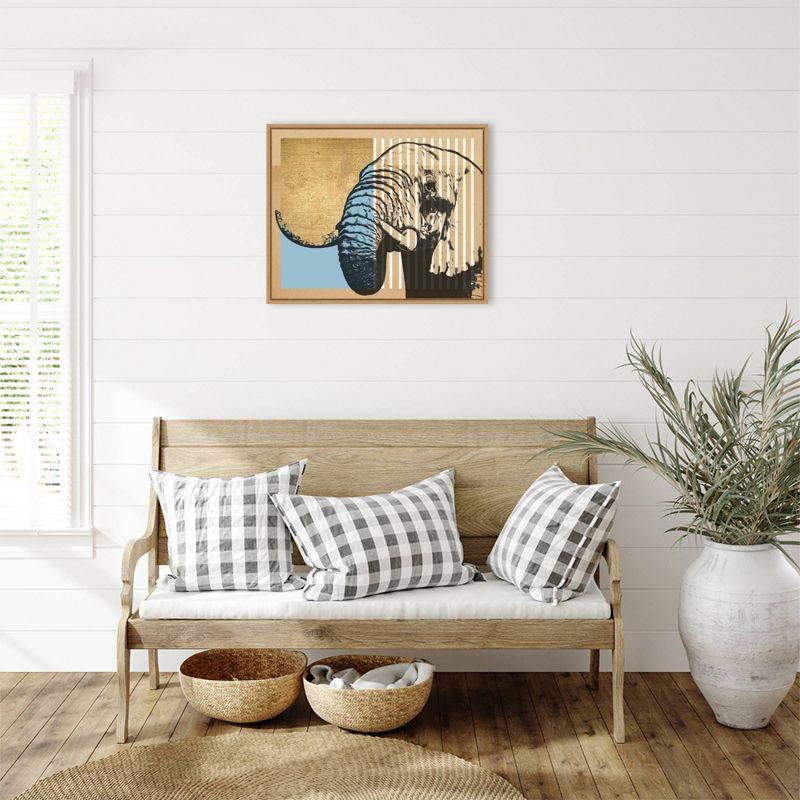 Gold and Blue Geometric Elephant Canvas Print with Maple Frame