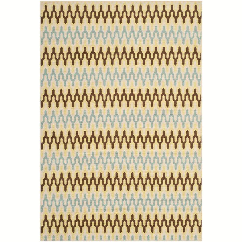 Hampton HAM518 Indoor/Outdoor Machine Made Area Rug - 6'7"x9'6" - Green/Light Blue - Safavieh