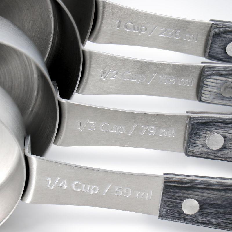 Oster Blakeley 4 Piece Stainless Steel Measuring Cup Set in Dark Gray with Wood Handles