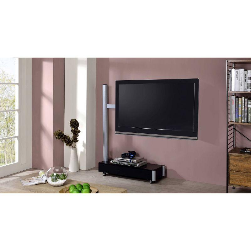 Proman Products Symphony TV Stand for TVs up to 75" Silver/Black: Mid-Century Modern, Metal Frame, Casters/Wheels, Drawer Storage