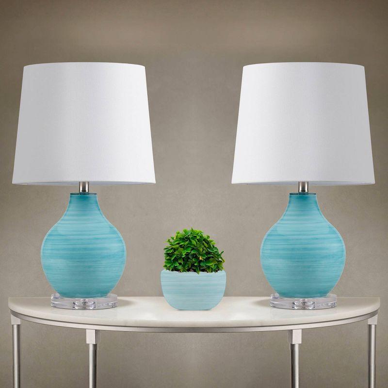 Hampton Hill 14"x23.5" Maelle Blue Aqua Swirl Blown Glass Table Lamp: Acrylic Base, White Drum Shade