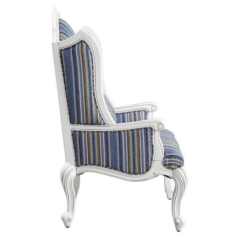 31" Ciddrenar Fabric Chair White Finish - Acme Furniture: Queen Anne Legs, Floral Linen Upholstery, No Assembly Required