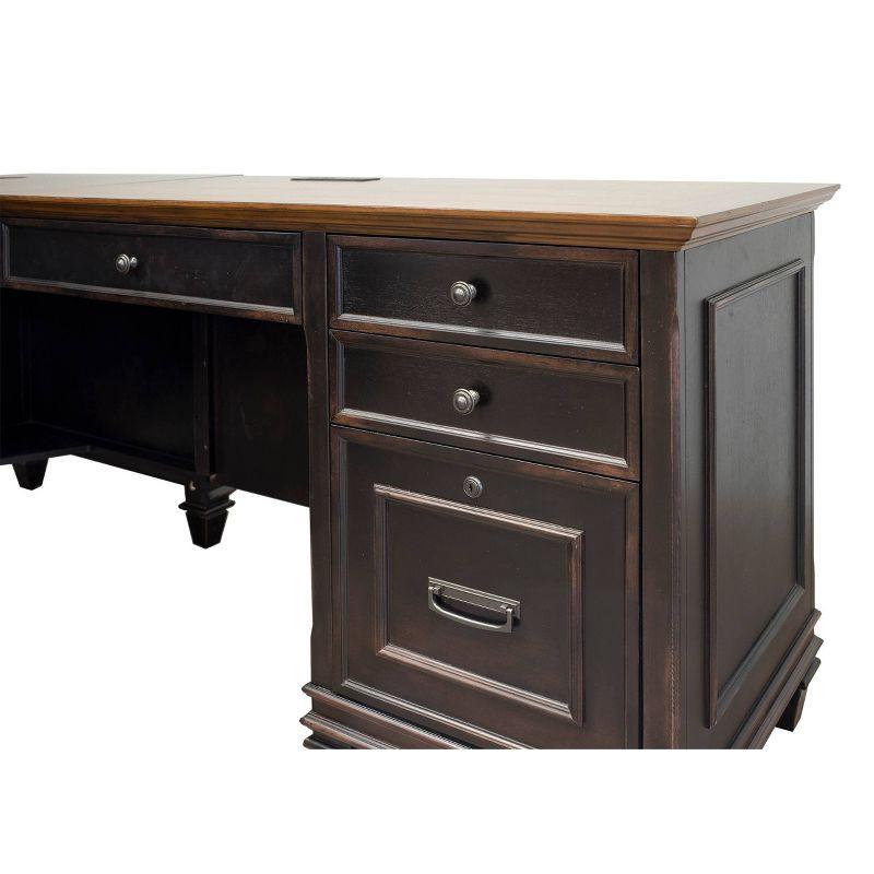 Martin Furniture Hartford L Shaped Pedestal Desk Brown: Executive Office Workstation with Metal Hardware
