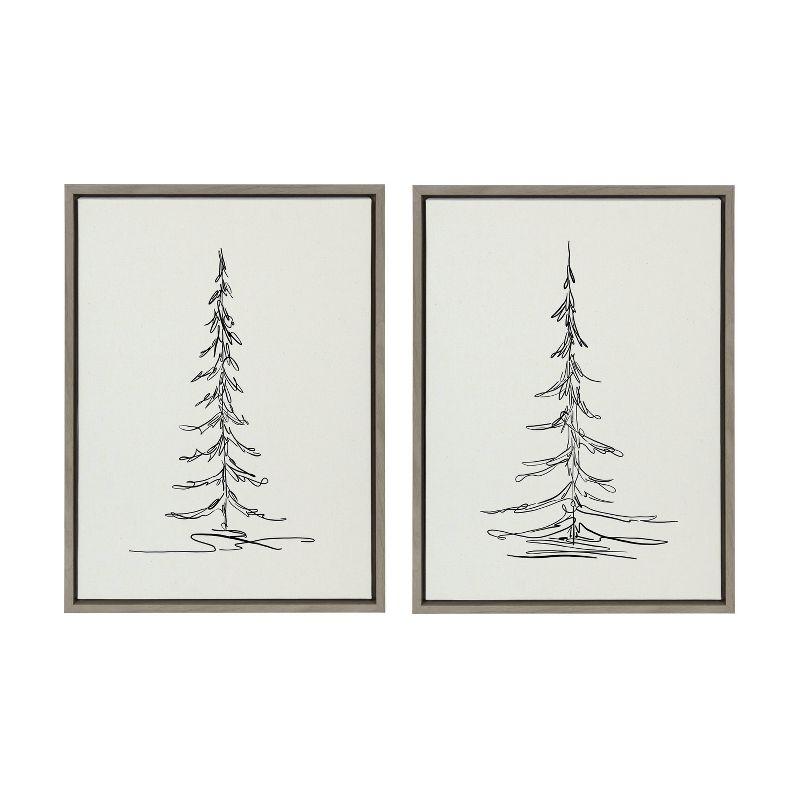 (Set of 2) 18" x 24" Sylvie Minimalist Evergreen Trees Sketch Framed Canvas Set Gray - Kate & Laurel All Things Decor