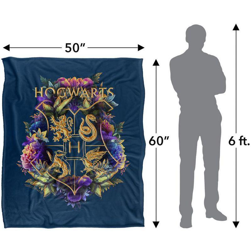Harry Potter Hogwarts Multi-Colored Floral Crest Officially Licensed Silky Touch Super Soft Throw Blanket 50" x 60"