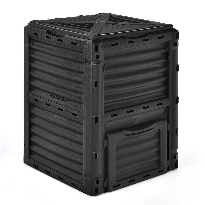 Black 80-Gallon Outdoor Compost Bin with Lid and Exit Door