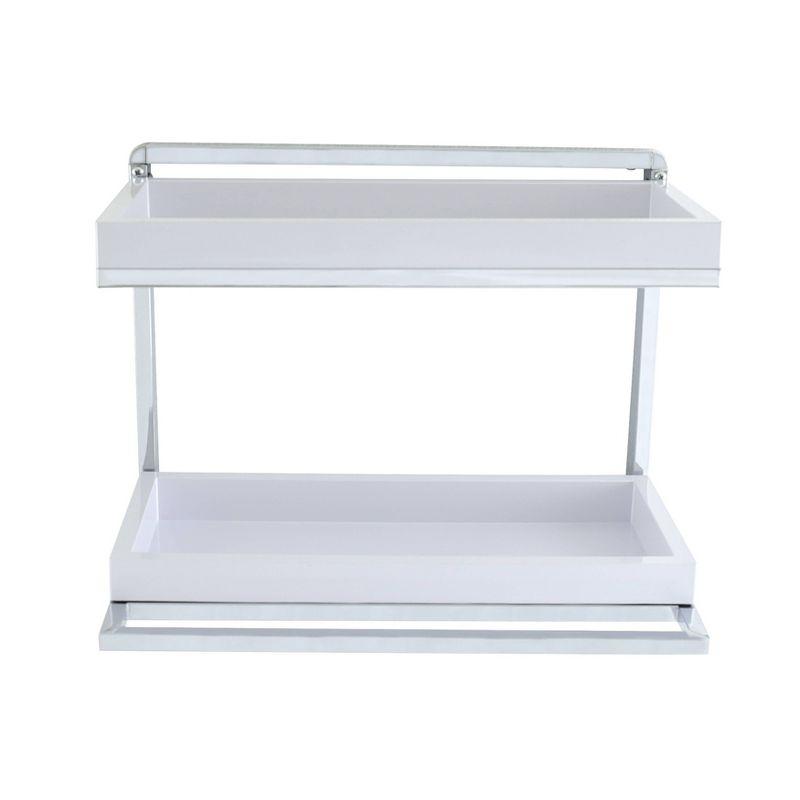 2 Tier Wall Mount Shelving Unit with Towel Rack and Trays Chrome/White - Danya B.: Modern Bathroom Storage Organizer