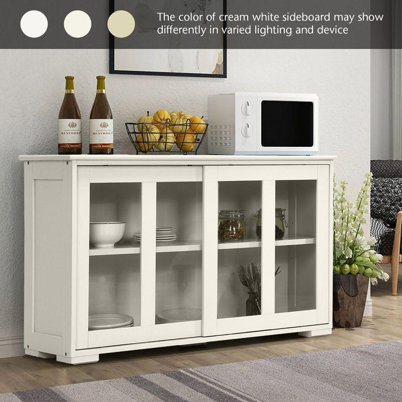 Off-White MDF Kitchen Storage Cabinet with Glass Sliding Doors