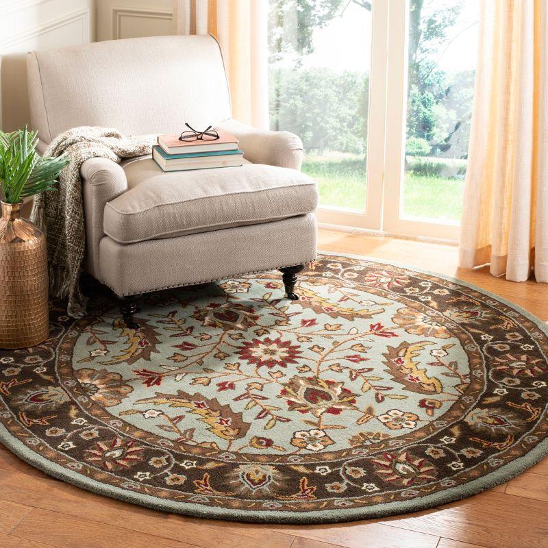 Luscious Blue and Brown Hand-Tufted Wool Round Rug, 6' Diameter