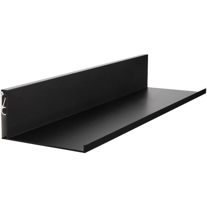 Sleek 24" Black No-Stud Floating Wall Shelf with Aluminum Bracket