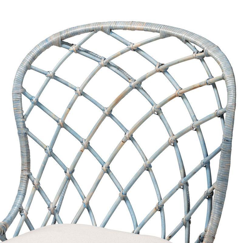 Baxton Studio Sabelle Modern Bohemian Light Blue Rattan and Natural Brown Finished Wood 5-Piece Dining Set