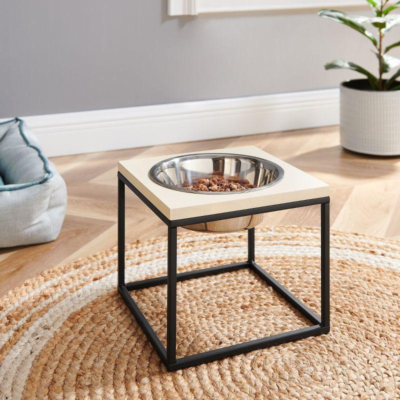 Elevated Dual Stainless Steel Pet Bowls with Wood Frame