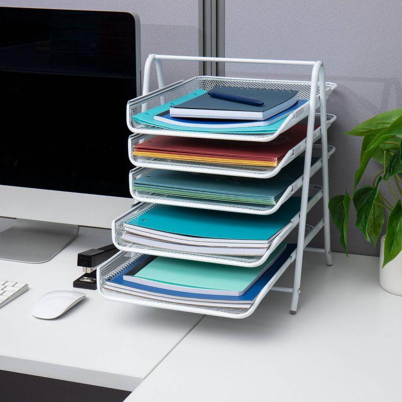 Mind Reader 5-Tier Paper Tray, Desktop Organizer, File Storage, Office, Metal Mesh, 11.75"L x 14"W x 14.5"H, White