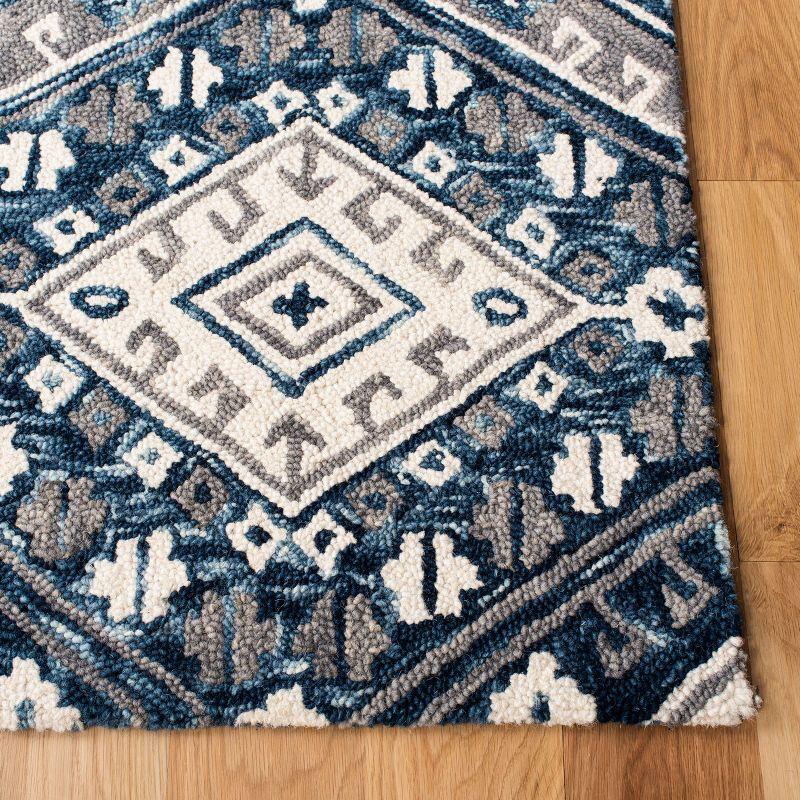 Ivory Geometric Tufted Square Wool Rug - Easy Care