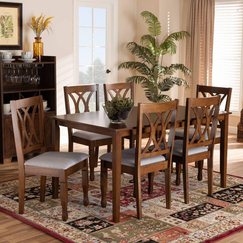 7pc Augustine Fabric Upholstered Dining Set Gray/Walnut Brown - Baxton Studio: Wood Frame, Foam Fill, Modern Style