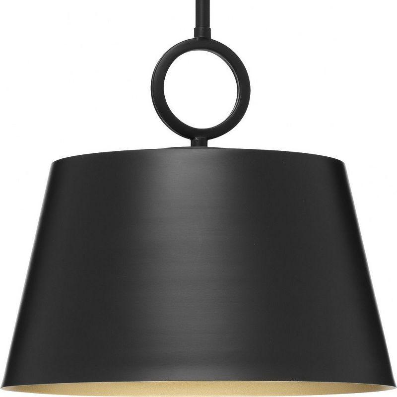 Progress Lighting, Parkhurst, 1-Light Dome Pendant, Matte Black, Gold Interior, Steel, Dry Rated. Ideal for modern farmhouse interiors.