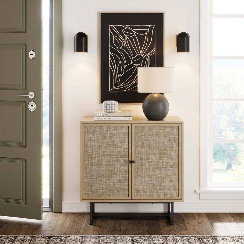 Kova Wood and Rattan Storage Cabinet Light Oak/Matte Black - Nathan James: Laminate Surface, Adjustable Shelf, 32" Height