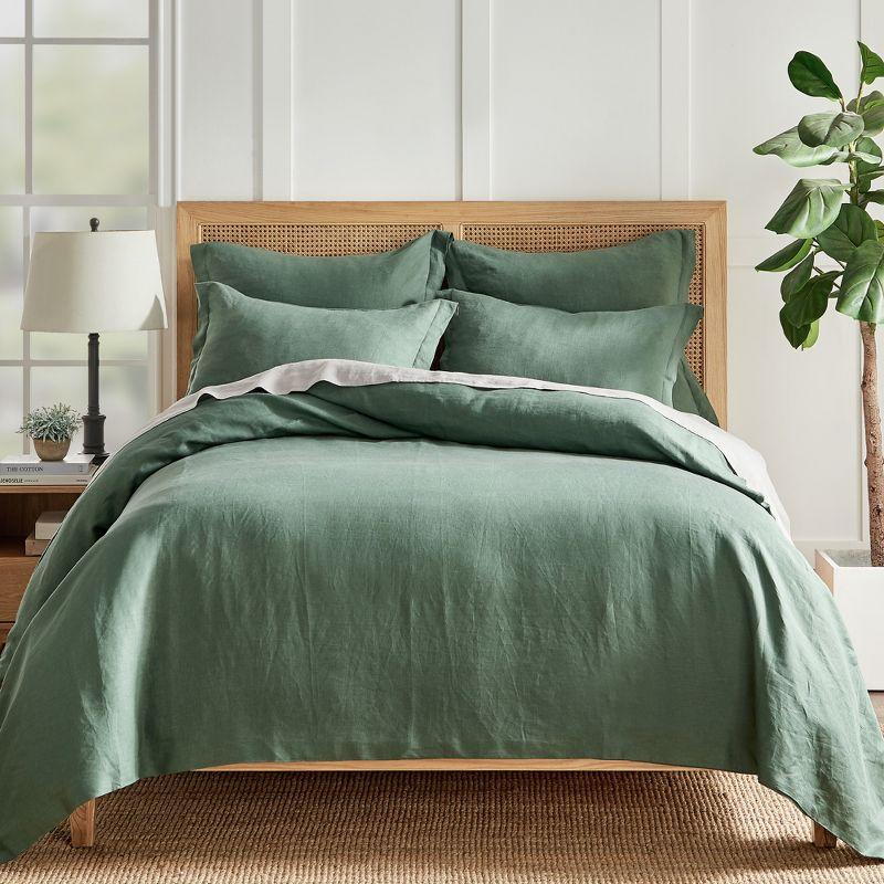 Forest Green Cotton Euro Sham with Pre-Washed Linen