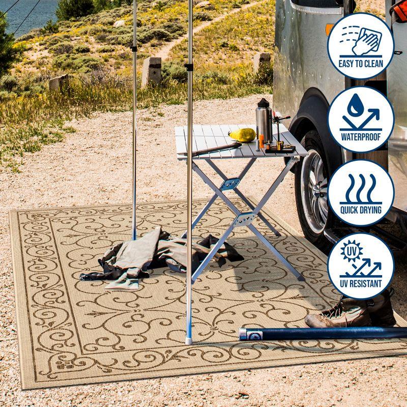 8'x10' Charleston Vintage Filigree Textured Weave Indoor/Outdoor Area Rug, Beige/Brown - JONATHAN Y