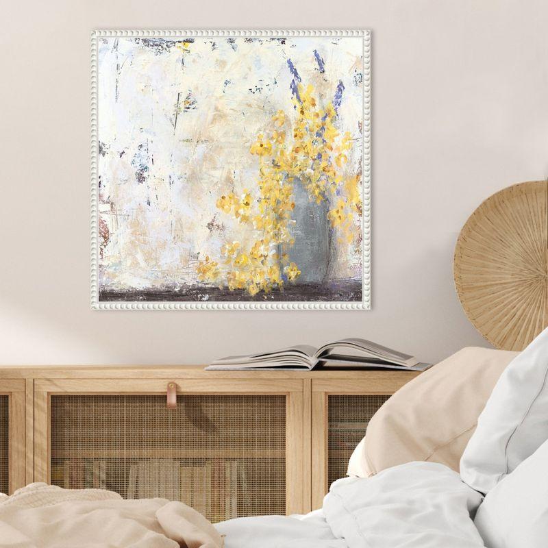 Abstract Yellow Floral Canvas Print with White Frame, 22 x 22 inches