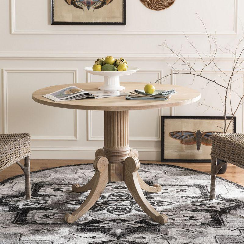 Round Beige Reclaimed Wood Extendable Dining Table