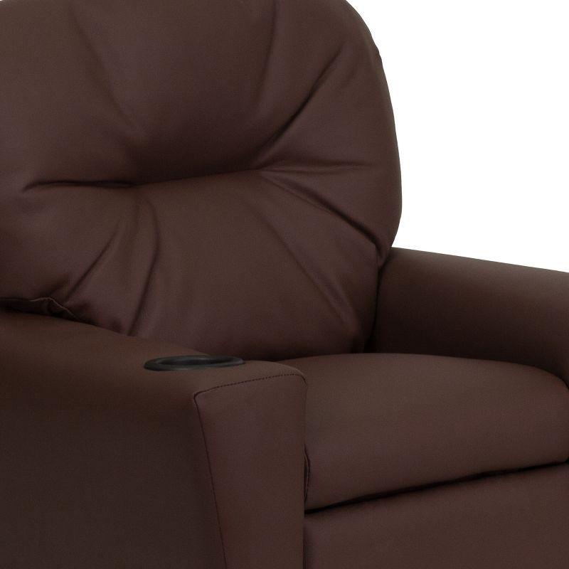 Cozy Brown LeatherSoft Kids Recliner with Built-in Cup Holder