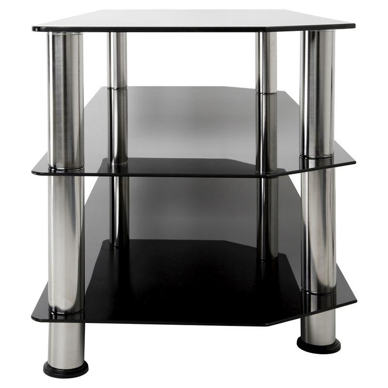 Glass Shelves TV Stand for TVs up to 55" - Silver/Black: Chrome Legs, Corner Fit, Open Design