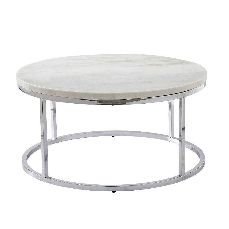 Echo Round Cocktail Table White - Steve Silver Co.: Chrome Base, 36" Modern Design