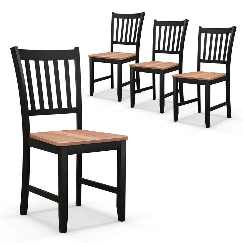 Set of 4 Black and Wood High Slat Back Side Chairs